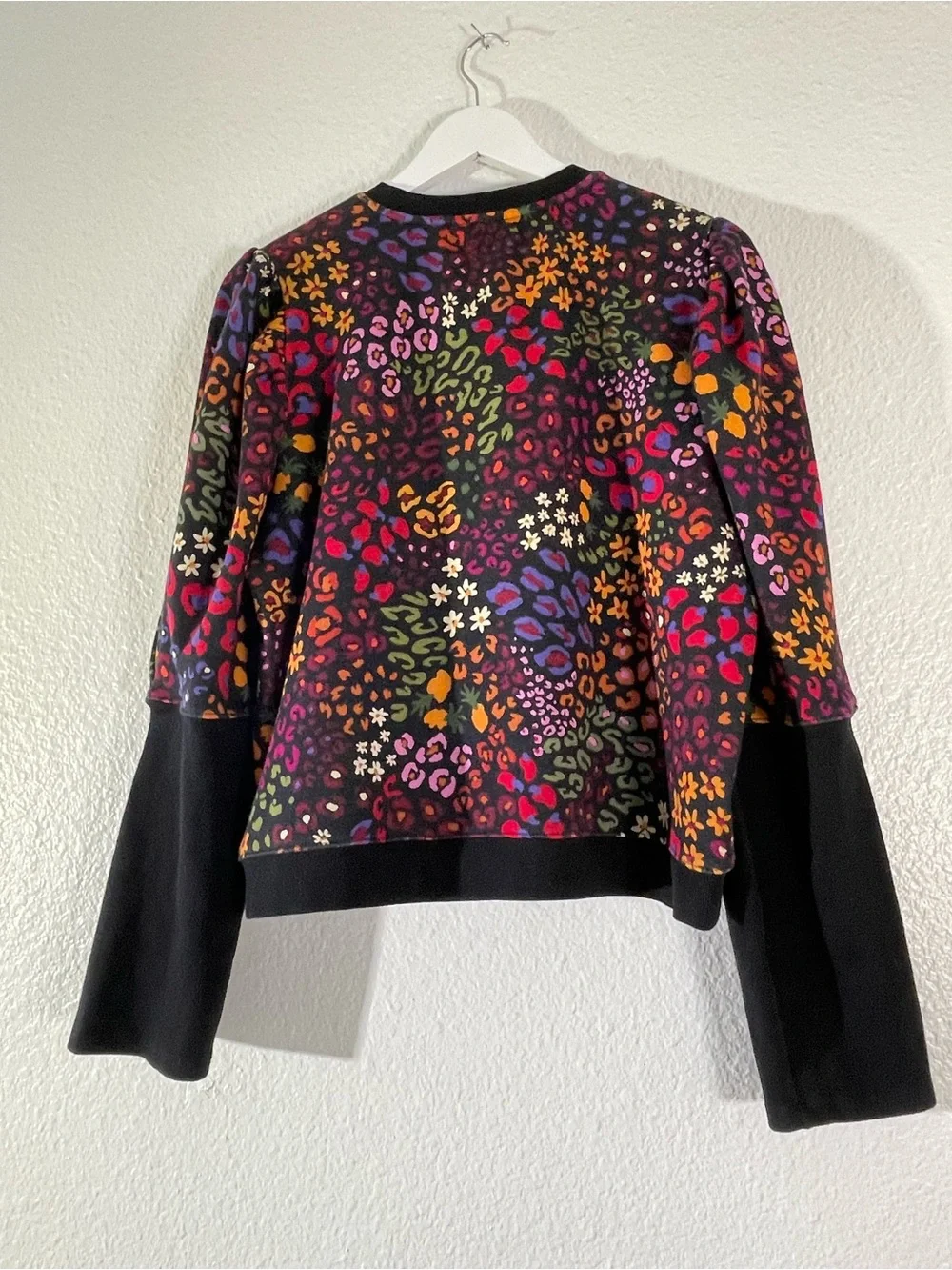 FARM Rio Multicolor Leopard-Print Puff-Sleeve Sweatshirt with Black Trim